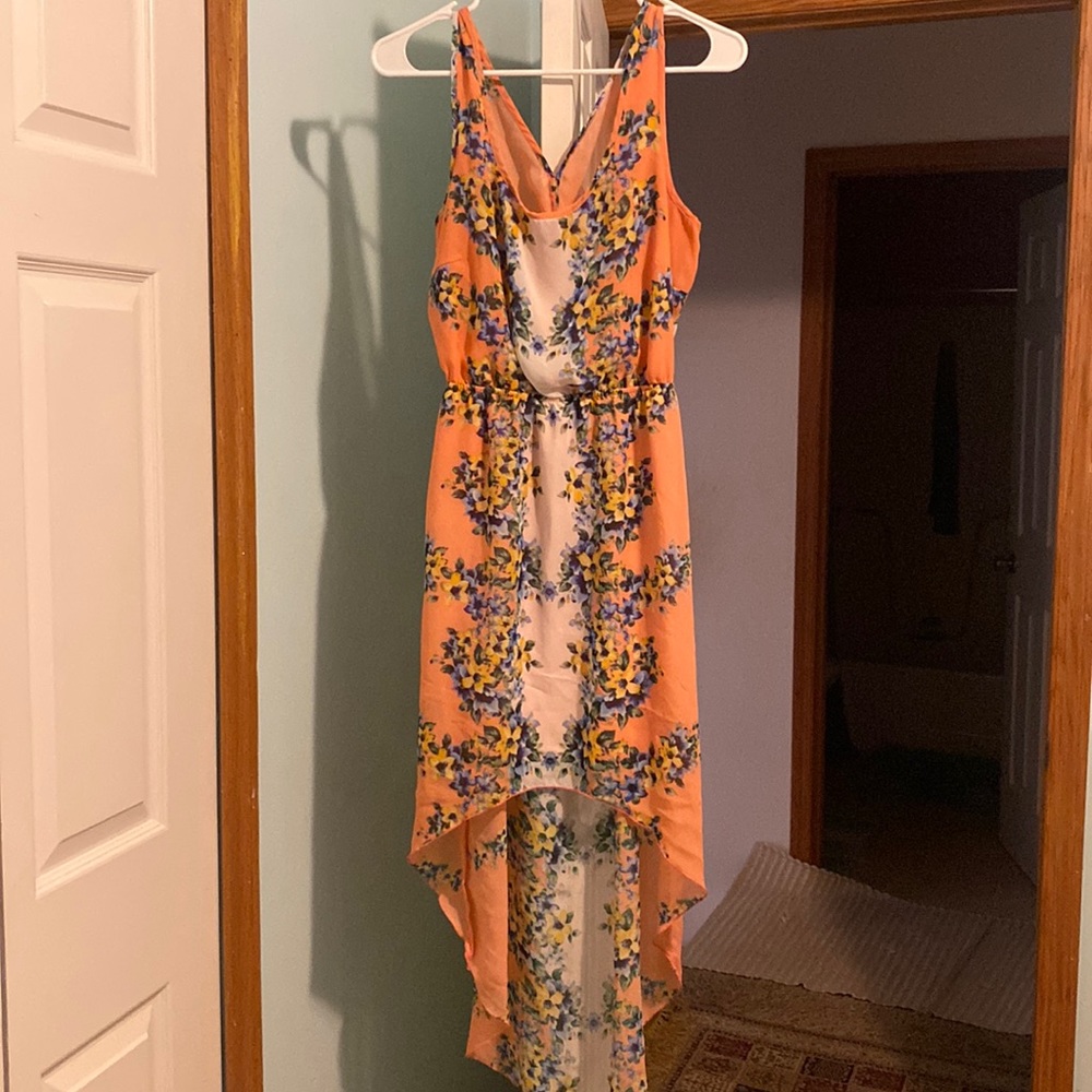 This is a pink floral dress.